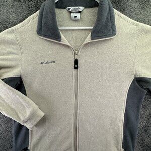 Columbia Men Fleece Jacket Ivory Gray Size Large Full Zip Adult Long Sleeve